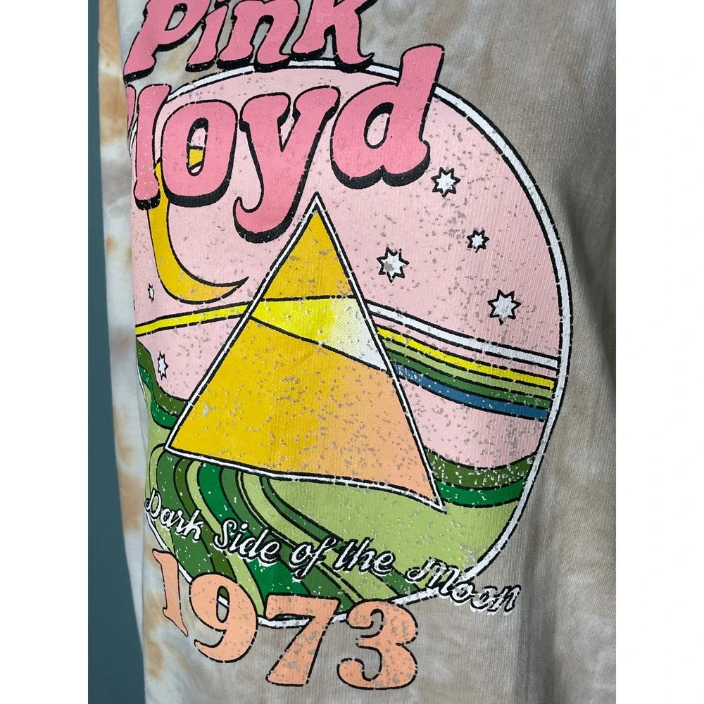 Pink Floyd Sweatshirt Small Tan Tie Dye New Dark Side of the Moon Graphic - Picture 2 of 5